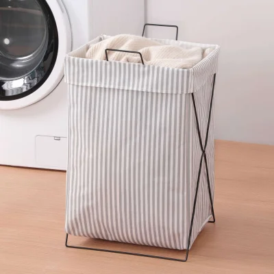 Корзина YUKI ,30*35*58см, серая полоска+черный_5