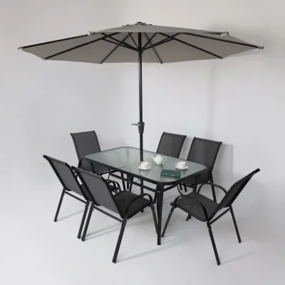 Комплект садовой мебели SUNBEAM (стол 1шт, 6 кресел, зонт 1шт), серый/черный_38