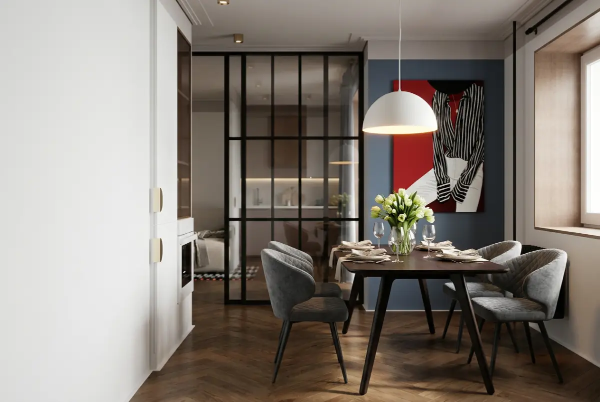 Тёмная гостиная в современном стиле