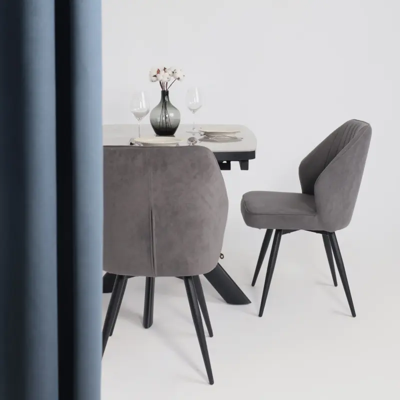 Стол LEONEL-110, раздвижной 110(145)х80, ITALIAN LIGHT GREY GLOSS ST CER/Черный_preview_3