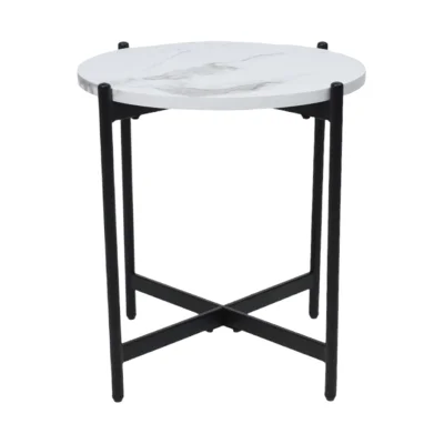 Стол журнальный ELY, белый мрамор/черный, d450*500_2