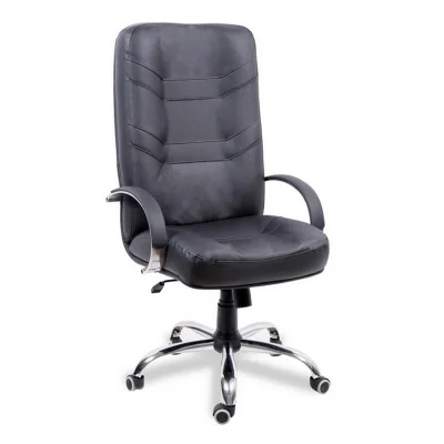 Кресло Министр хром "H" кожа (черная) мультиблок_2