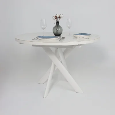 Стол RONALDO-120, круглый раздвижной 120(160), PATAGONOA BIANCO GLOSS PREMIUM CER/Белый_5