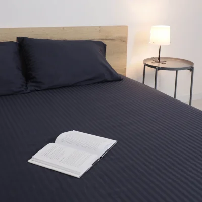 Простыня на резинке 90*200*20см Синий графит, премиум  сатин-страйп_10