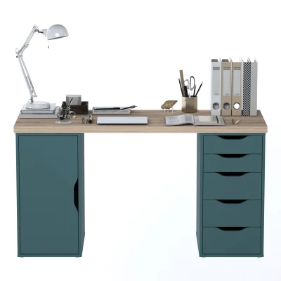 ИНГАР 2/5/ДВ стол письменный 140x75x55, дуб беленый/серо-бирюзовый_4