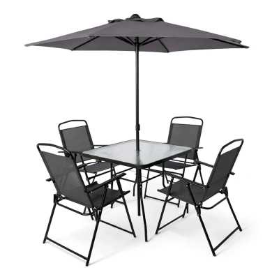 Комплект садовой мебели PICNIC (стол 1шт, 4 кресла, зонт 1шт), серый/черный фотография