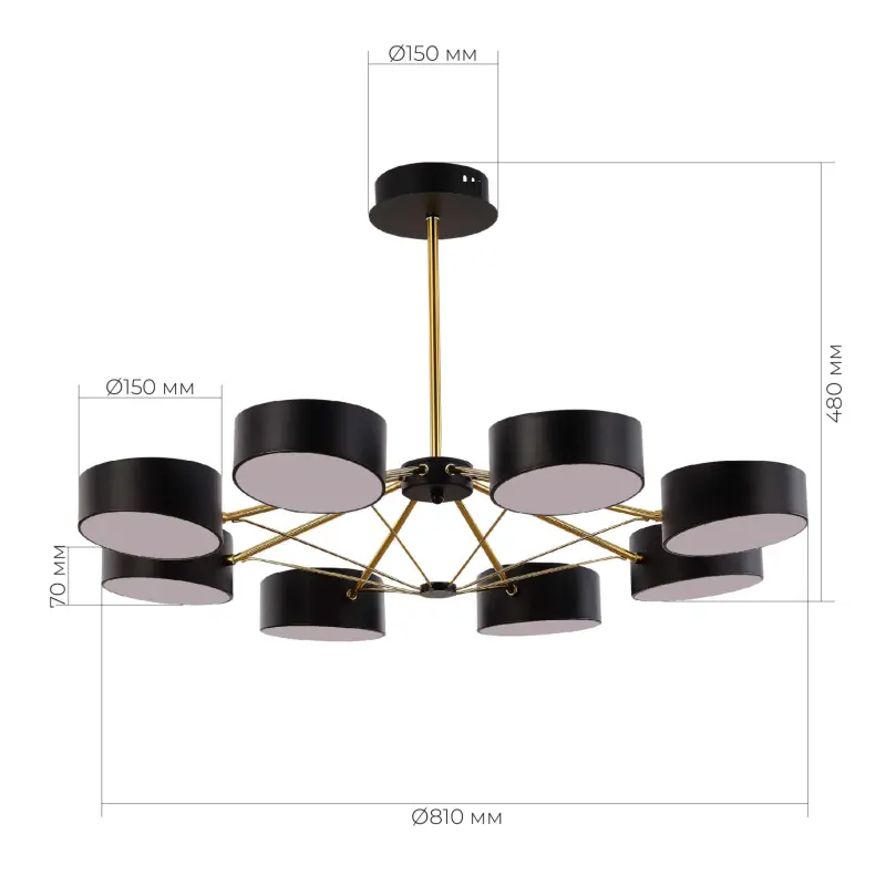 Светильник потолочный Черный, Золотистый/Черный LED 8*10W VALLE_preview_8
