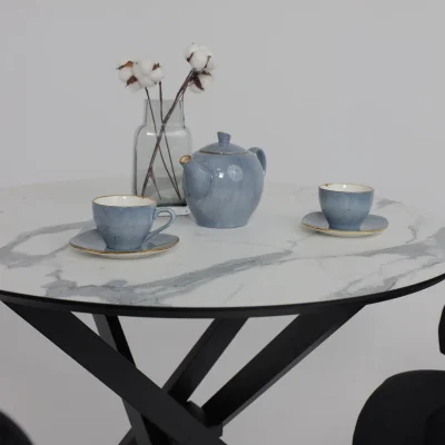 Стол МЕХИКО, пластик премиум 3Д, D950, Камень белый/ Черный матовый_7