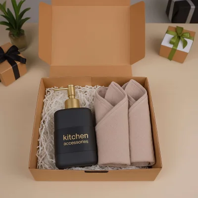 Подарочный бокс №8 (Полотенце вафельное (2 шт.) + Дозатор декоративный + Подарочная упаковка)_2