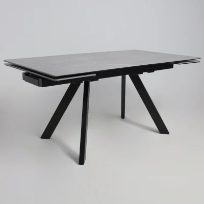 Стол МОНАКО NEW,керамика 0 кат. 1600(2240)*900, Камень серый Greys Grey/Черный матовый_11