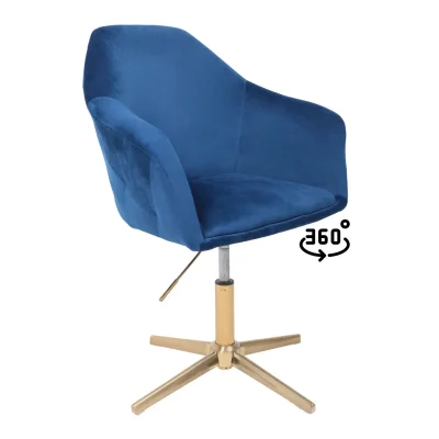 Стул DUBAI, поворотный, (синий велюр/золото) фотография