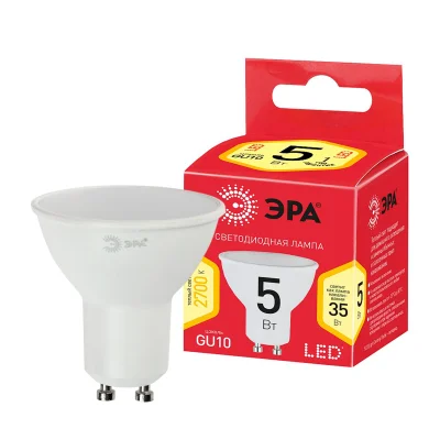 Лампочка светодиодная GU10 5 Вт софит теплый белый свет ЭРА RED LINE LED MR16-5W-827-GU10 R фотография