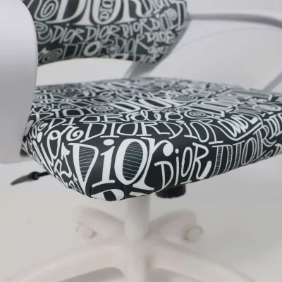 Кресло рабочее, поворотное RICCI NEW, white, ткань, черно-белая диор_6