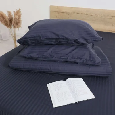Простыня 150*215см Синий графит,  премиум сатин-страйп_2