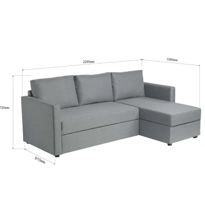 Диван трехместный с угловой секцией Тилаус КП Malmo 90, серый (черные опоры)_3