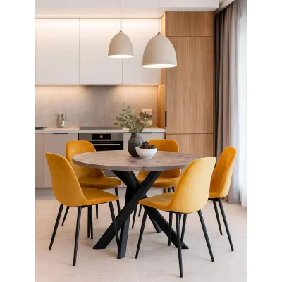 Стол RONALDO-120, круглый раздвижной 120(160), ДЫМЧАТАЯ КЕРАМИКА/Черный_3