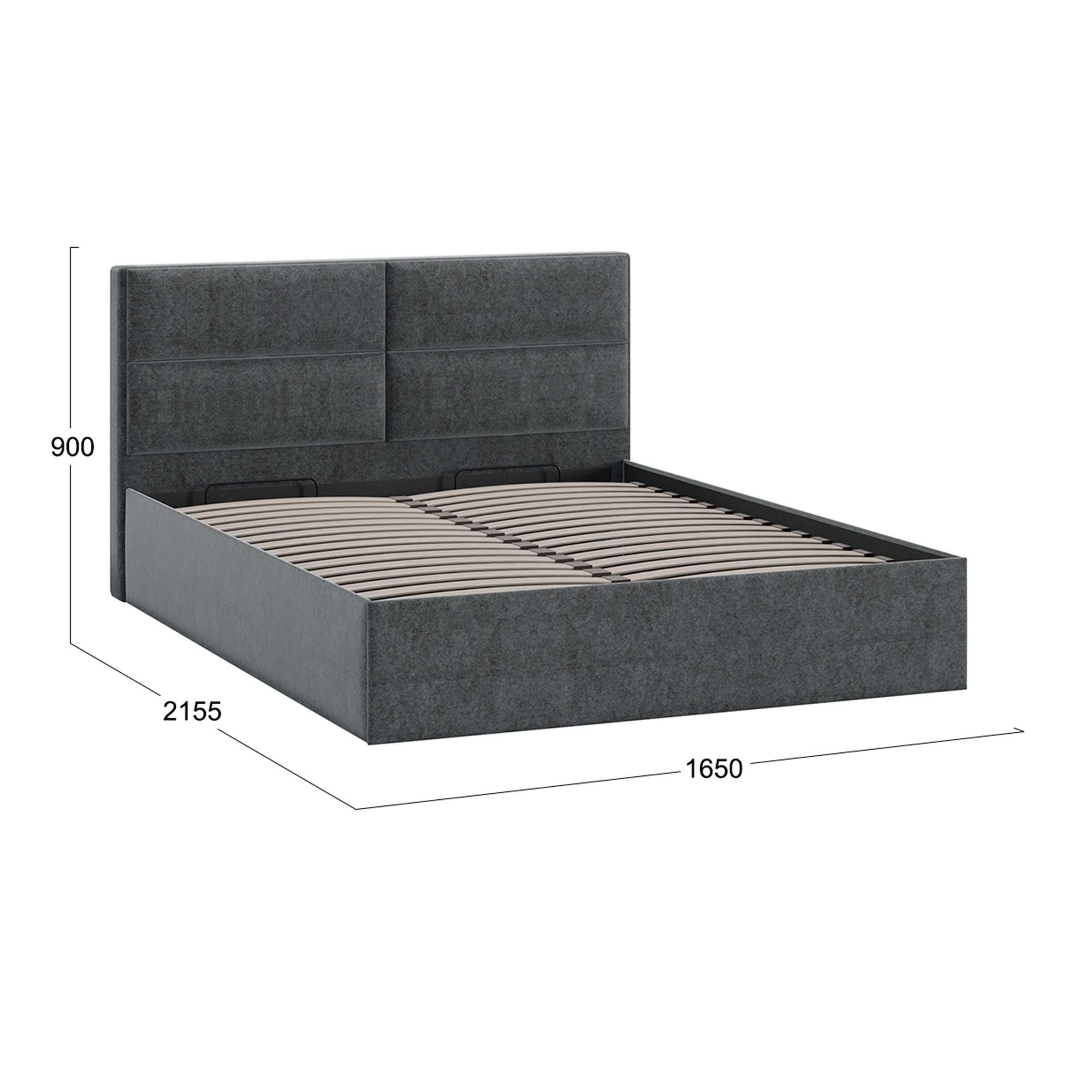 Кровать Глосс Тип1 с ПМ 1650*2155*990, Микровелюр Jercy Graphite_preview_4