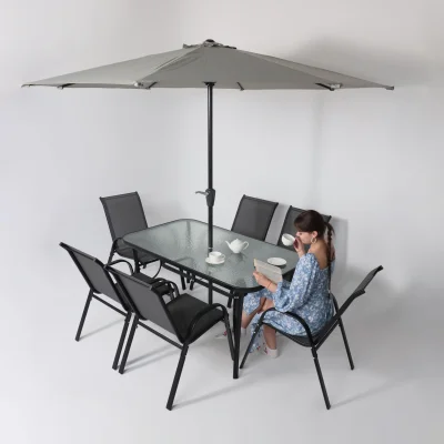 Комплект садовой мебели SUNBEAM (стол 1шт, 6 кресел, зонт 1шт), серый/черный_46