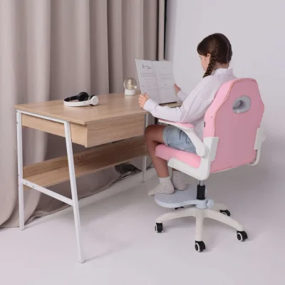 Кресло рабочее, поворотное JASMINE, white, розовый, ECONOM_10