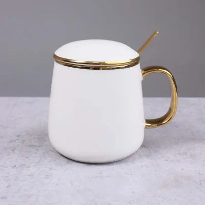 Чашка с крышкой MOONSHINE, керамика, белый+золото, 12*9*19,5см фотография