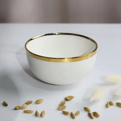 Тарелка глубокая MOONSHINE, керамика, белый+золото, 13*6,8см фотография