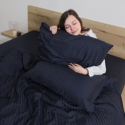 Простыня 150*215см Синий графит,  премиум сатин-страйп_4