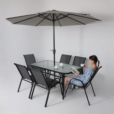Комплект садовой мебели SUNBEAM (стол 1шт, 6 кресел, зонт 1шт), серый/черный_44