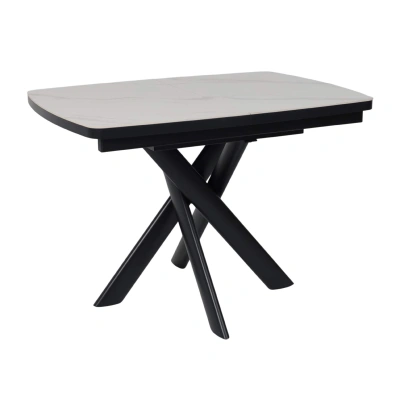 Стол LEONEL-110, раздвижной 110(145)х80, COROLLA WHITE GLOSS ST CER/Черный_1