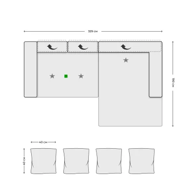 Диван SATELLITE-S арт.2,5LKV-CanXLRKV (4 декор.подушки 40х40) фотография