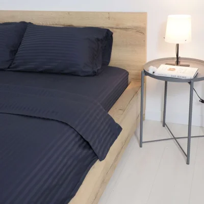 Простыня на резинке 90*200*20см Синий графит, премиум  сатин-страйп_12