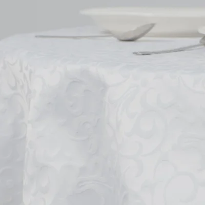 Скатерть грязеотталкивающая, 220*145см, рококо 2695, белый 010101 фотография