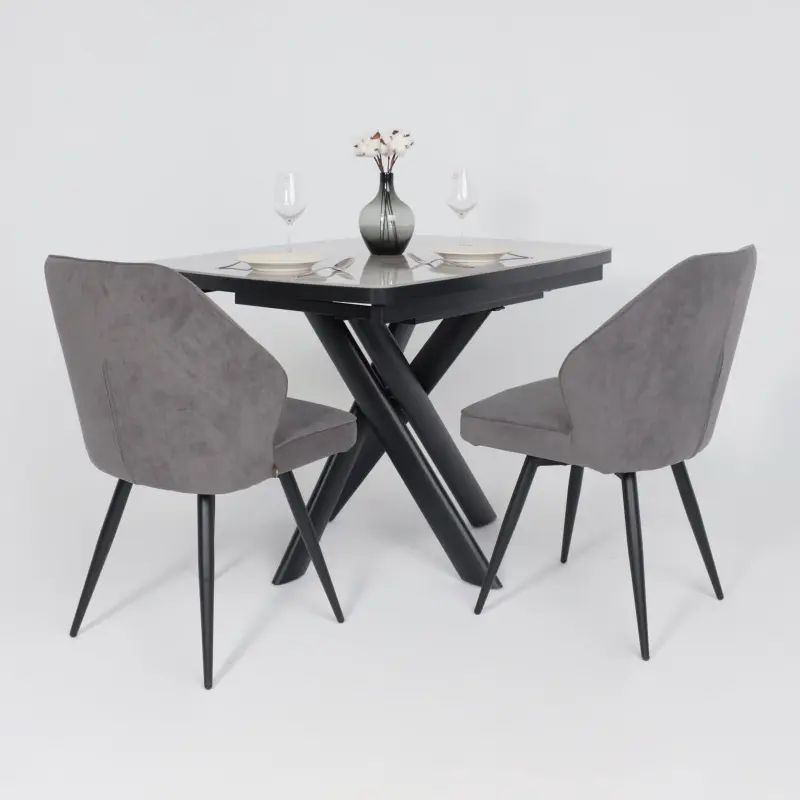 Стол LEONEL-110, раздвижной 110(145)х80, ITALIAN LIGHT GREY GLOSS ST CER/Черный_preview_4