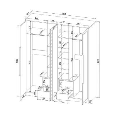 Шкаф КОНЦЕПТ Тренд КТ-Ш4(з), к.Дуб золотой/ф.Пепел  (В2128хШ1800хГ547мм)_6