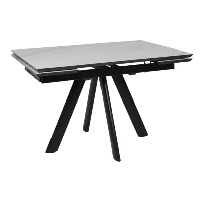 Стол JACK-120, раздвижной 120(30+30)х80, МРАМОР СВЕТЛЫЙ - COMPAKT CER/Черный фотография