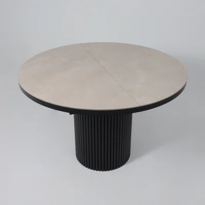 Стол ASKAR ROUND SLIDE-116, раздвижной круглый 116(156), BAYONA IVORY PREMIUM CER/Черный_6