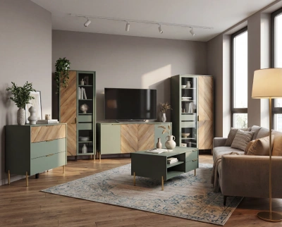 Гостиная "SIENA", дымчатый зеленый + дуб вотан. Комплект №1_1