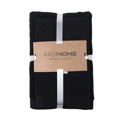 Набор полотенец махровых TANUKI, 2 шт (50*90см+70*140см), черный, 19-0303 фотография