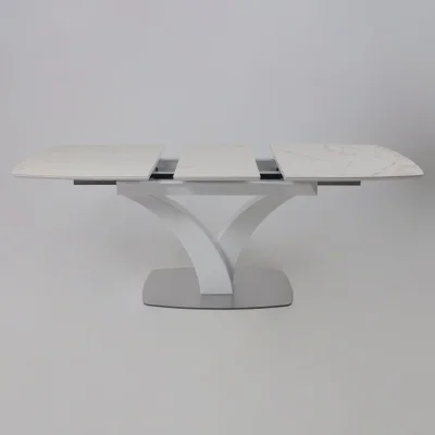 Стол НОТР ДАМ MODERNE, керамика 2 кат. 1400(1800)*850, Камень белый Calacata vagli/Белый Муар_23