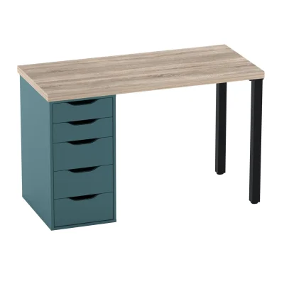 Стол письменный Ингар 1/5Т, 120x75x55, дуб беленый/серо-бирюзовый/черный фотография