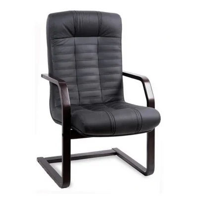 Кресло Атлант экстра короткий конференц (орех темный) кожа (черная)_2