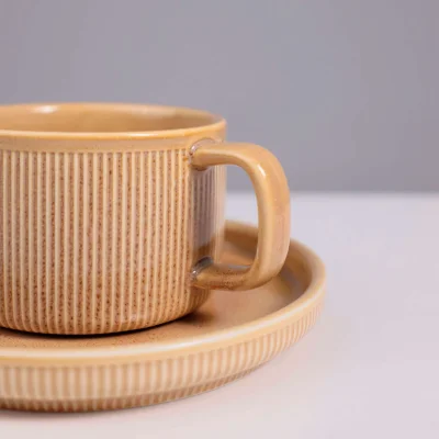 Чайный набор SRTIA, фарфор, пшеничный, кружка 200мл + блюдце_11