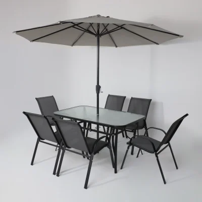 Комплект садовой мебели SUNBEAM (стол 1шт, 6 кресел, зонт 1шт), серый/черный_10