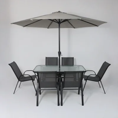 Комплект садовой мебели SUNBEAM (стол 1шт, 6 кресел, зонт 1шт), серый/черный_12
