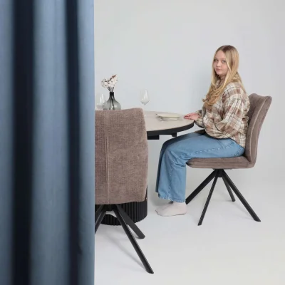 Стол ASKAR ROUND SLIDE-116, раздвижной круглый 116(156), BAYONA IVORY PREMIUM CER/Черный_2