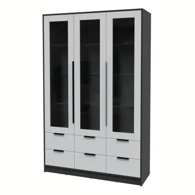 Шкаф с витриной КОНЦЕПТ КТ-ШВ3, к.Антрацит/ф.Серый  (В2128хШ1360хГ547мм) фотография