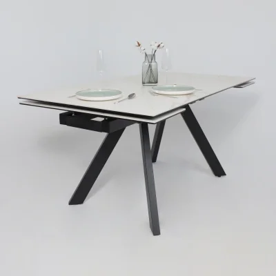 Стол МОНАКО NEW,керамика 0 кат. 1600(2240)*900, Камень белый Greys White/Черный матовый_10