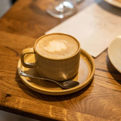 Чайный набор SRTIA, фарфор, пшеничный, кружка 200мл + блюдце_2