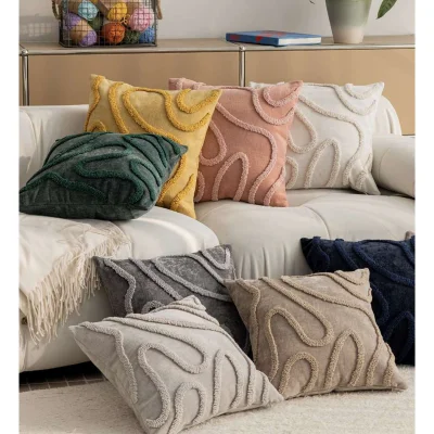 Подушка декоративная МАТЕХ TUFTED LINES 45*45*10. Цвет молочный, арт. 67-597_2