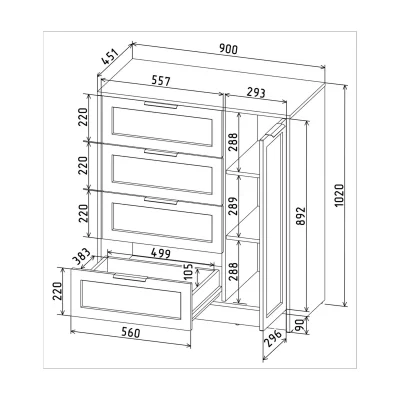 Тумба КОНЦЕПТ Тренд КТ-Т90, к.Антрацит/ф.Серый  (В1020хШ900хГ451мм)_5