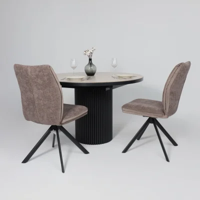 Стол ASKAR ROUND SLIDE-116, раздвижной круглый 116(156), BAYONA IVORY PREMIUM CER/Черный_4